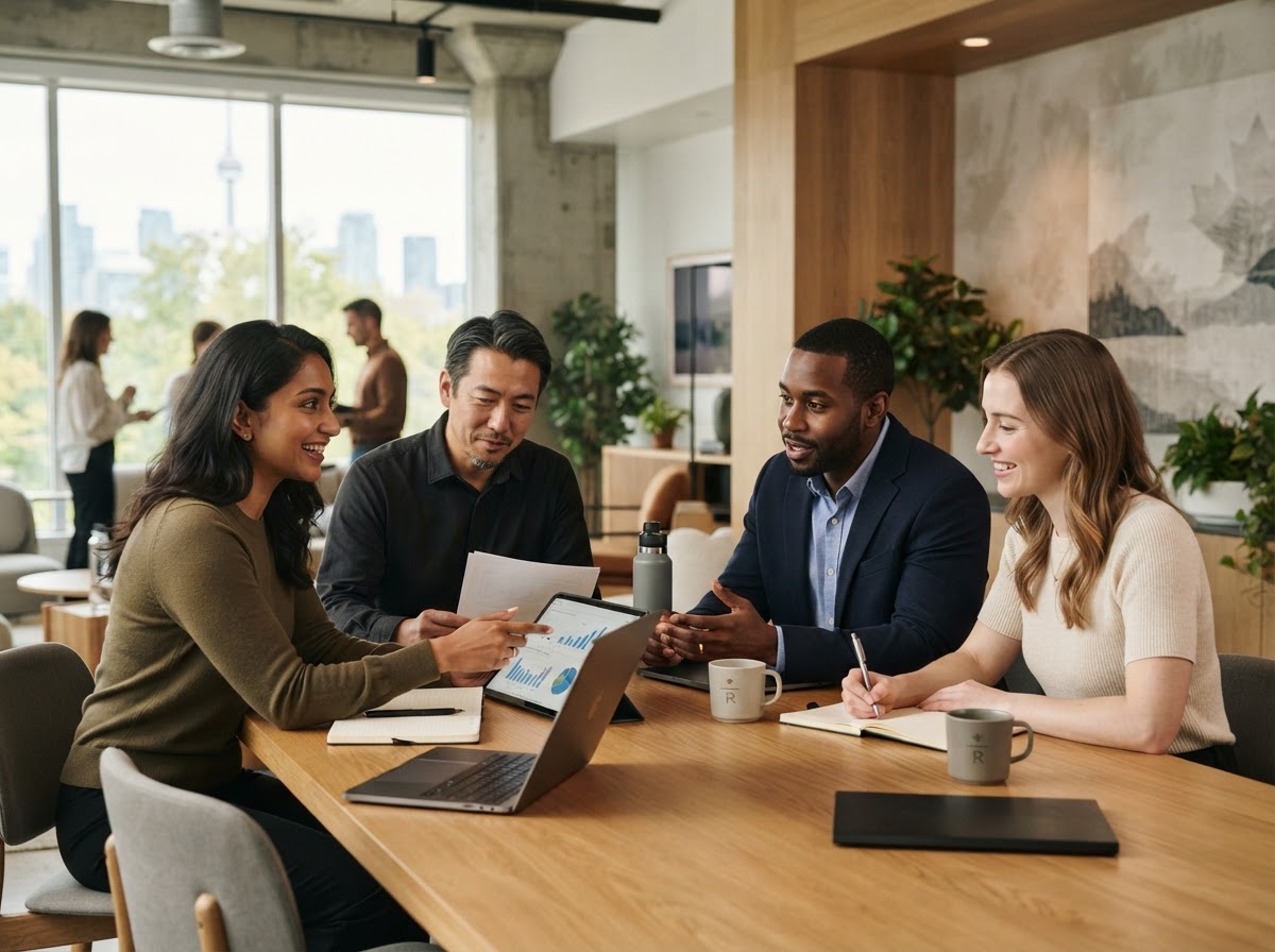 Adroite Capitorc Canada team workspace with natural light and wood textures