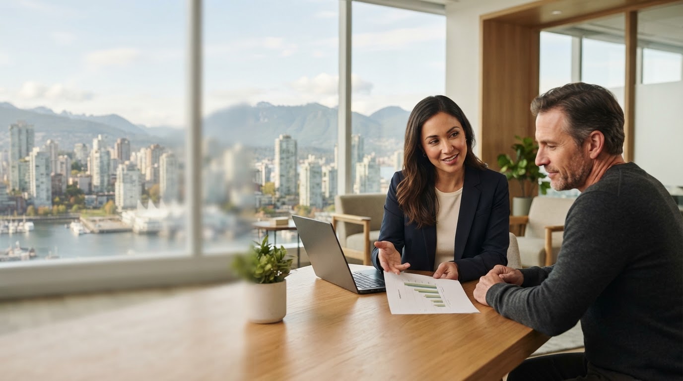 Adroite Capitorc Canada platform user reviewing income data on a laptop in a home office